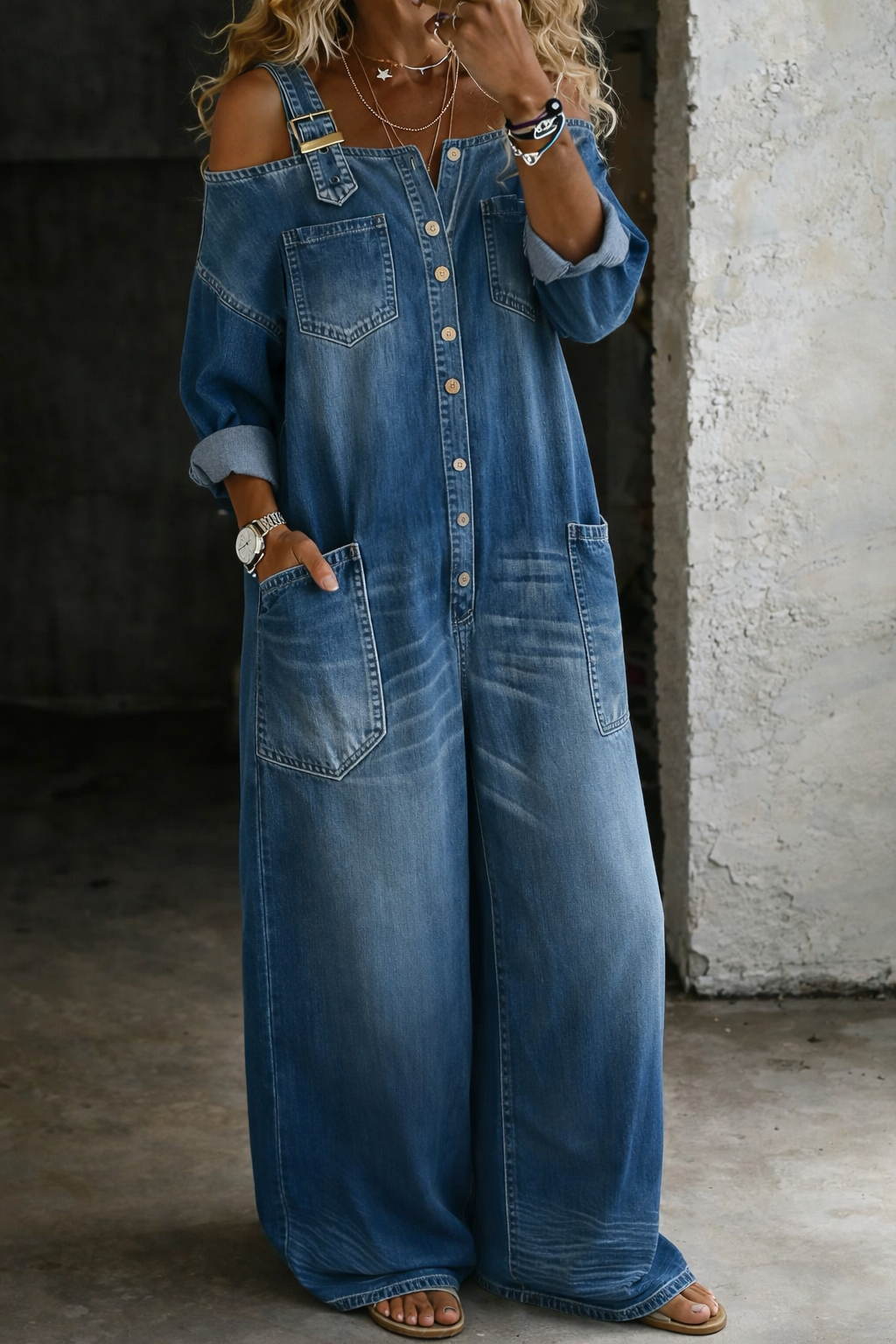 Valeria | Mono Denim Hombros Descubiertos