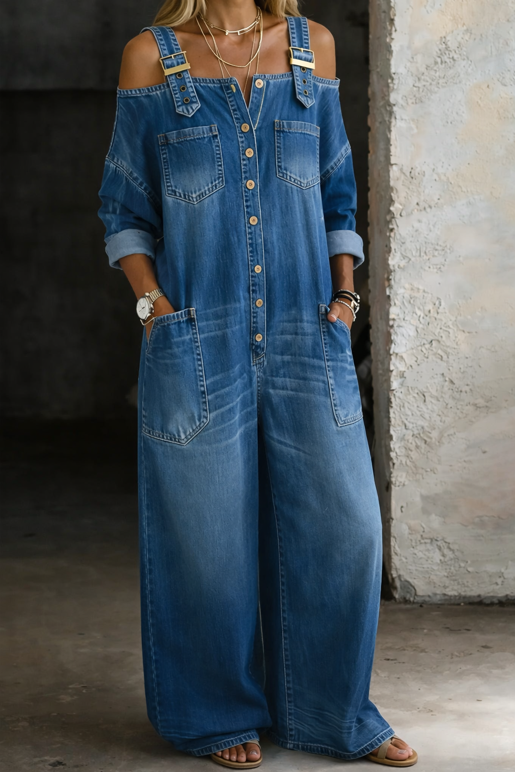 Valeria | Mono Denim Hombros Descubiertos