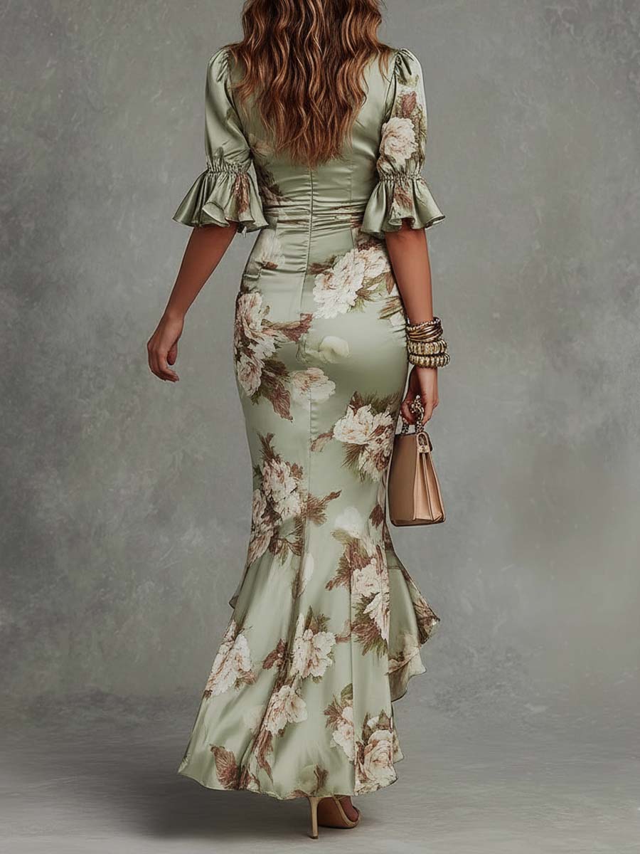 Anastasia | Vestido largo floral satinado