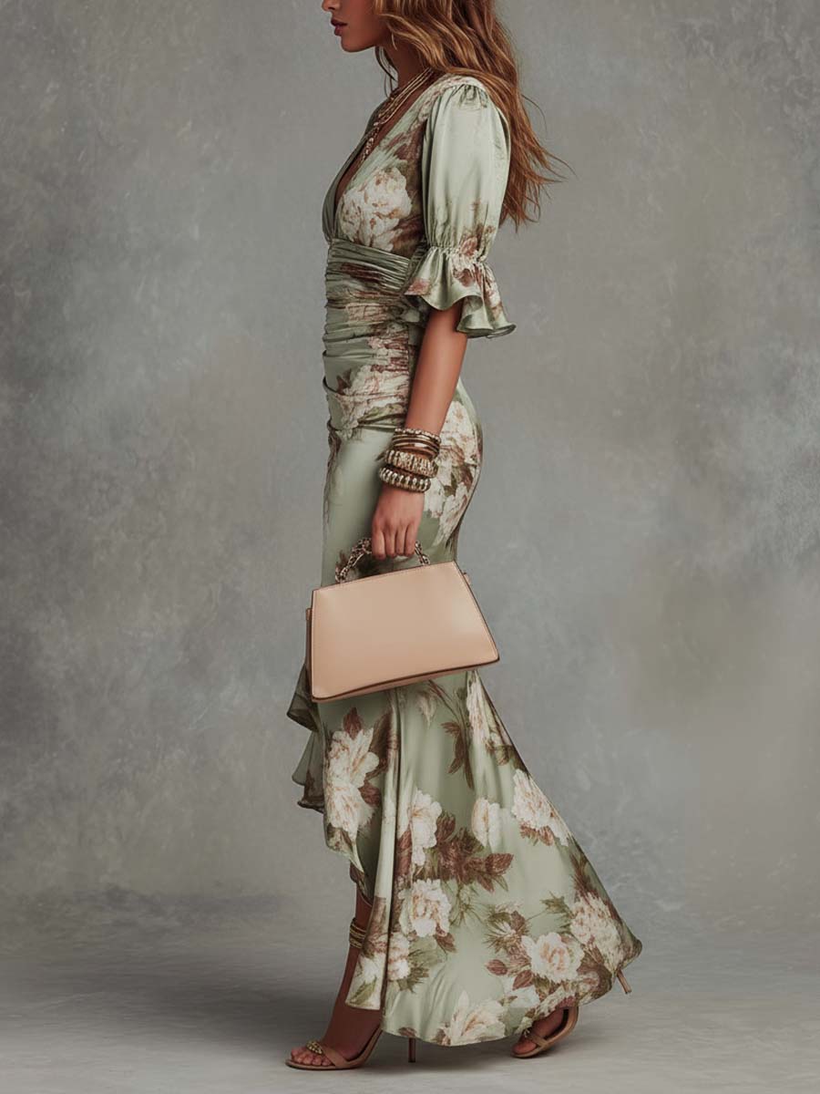 Anastasia | Vestido largo floral satinado